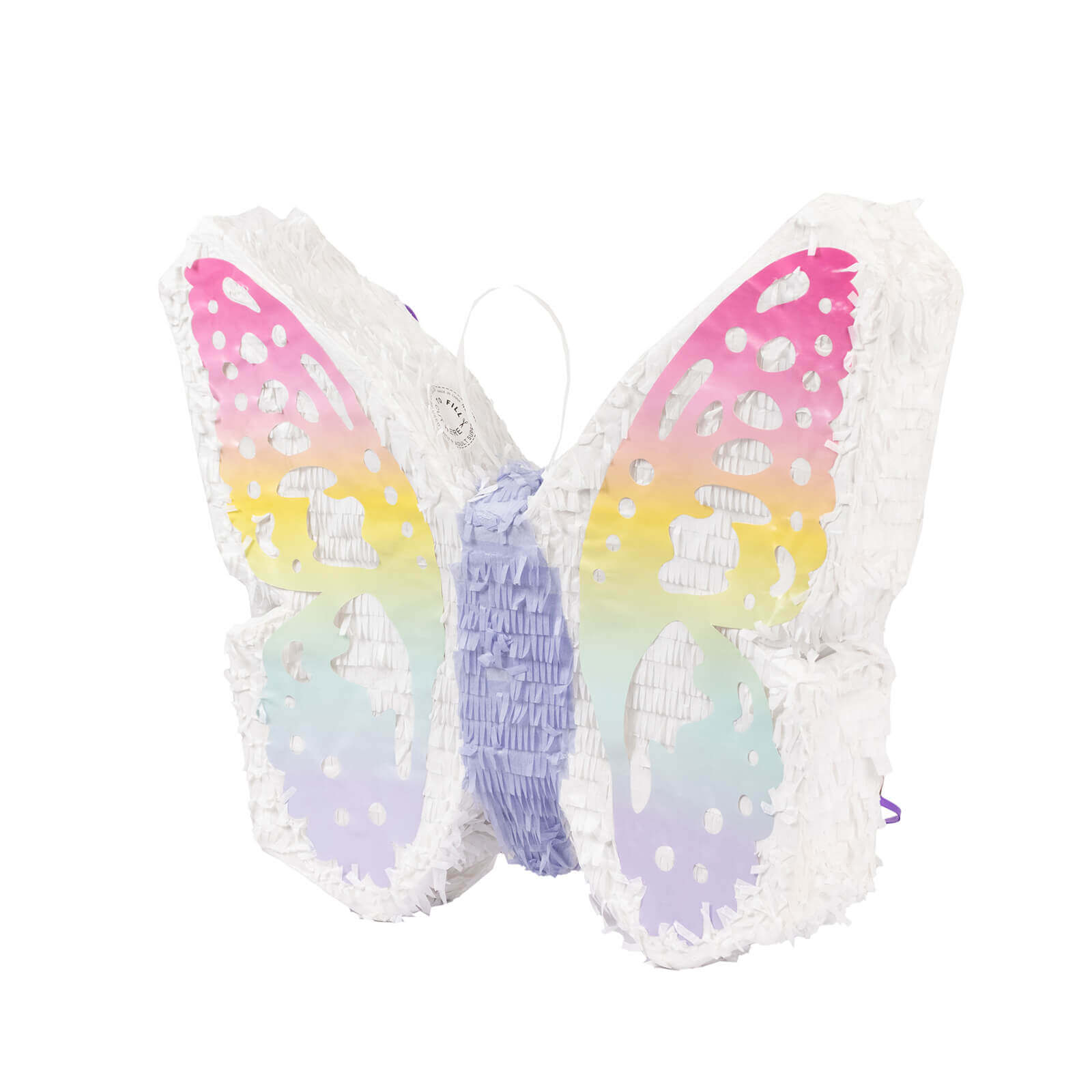 Expandable White Lilac Paper Butterfly Pinata Hanging Decor with Pastel Colored Wings, Fairy Themed Birthday Party Pinata - 23"x19"
