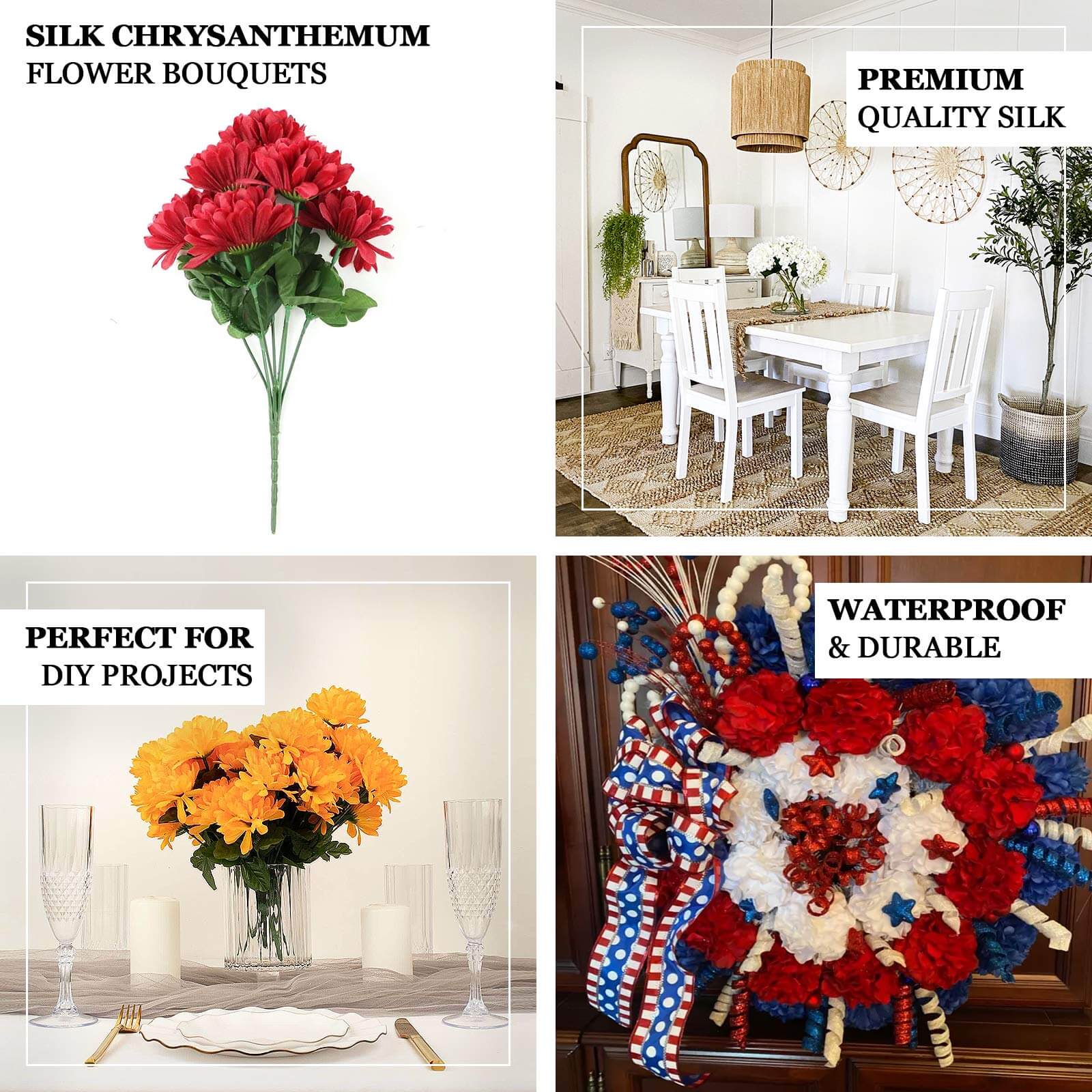 12 Bushes Red Artificial Silk Chrysanthemum Flower Bouquets