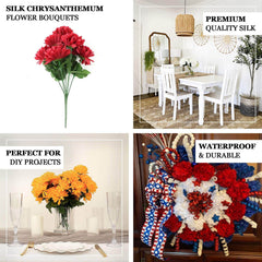 12 Bushes Red Artificial Silk Chrysanthemum Flower Bouquets