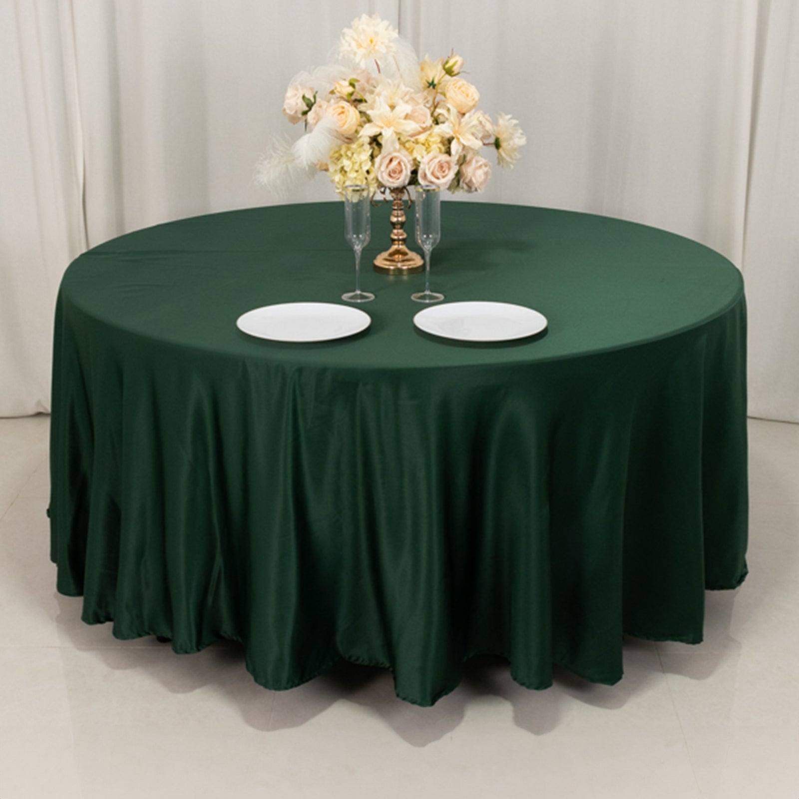 Lamour Satin 108" Round Tablecloth Hunter Emerald Green - Durable & Silk-Like Table Cover