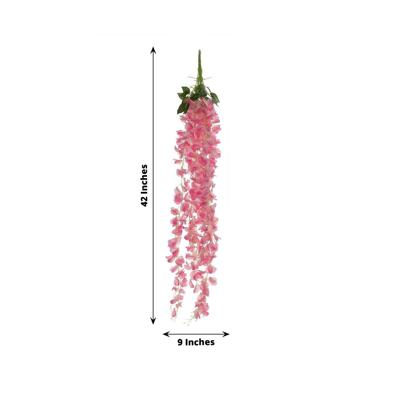 42" Silk Hanging Wisteria Flower Garland Vines in Pink, Elaborated 5 Full Strands in 1 Bush