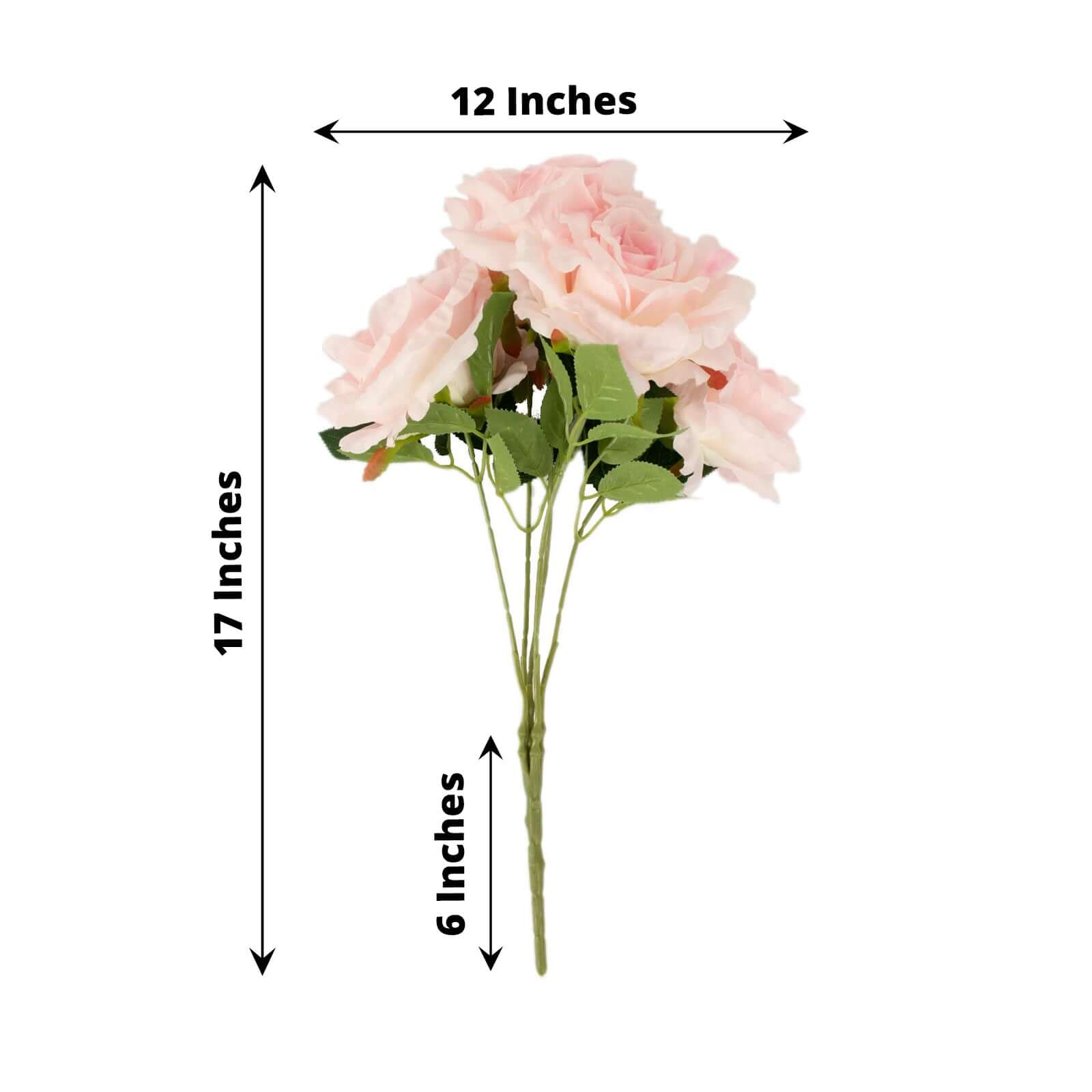 2 Bushes 17" Blush Premium Silk Jumbo Rose Flower Bouquet, High Quality Artificial Wedding Floral Arrangements