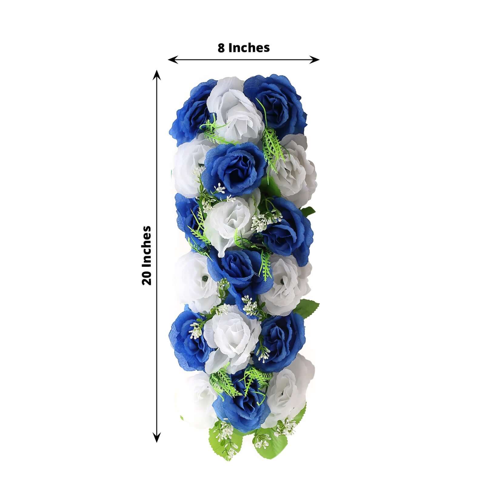 6 Pack White Royal Blue Silk Rose Flower Panel Table Runner, Artificial Floral Arrangements Wedding Table Centerpiece - 20"x8"