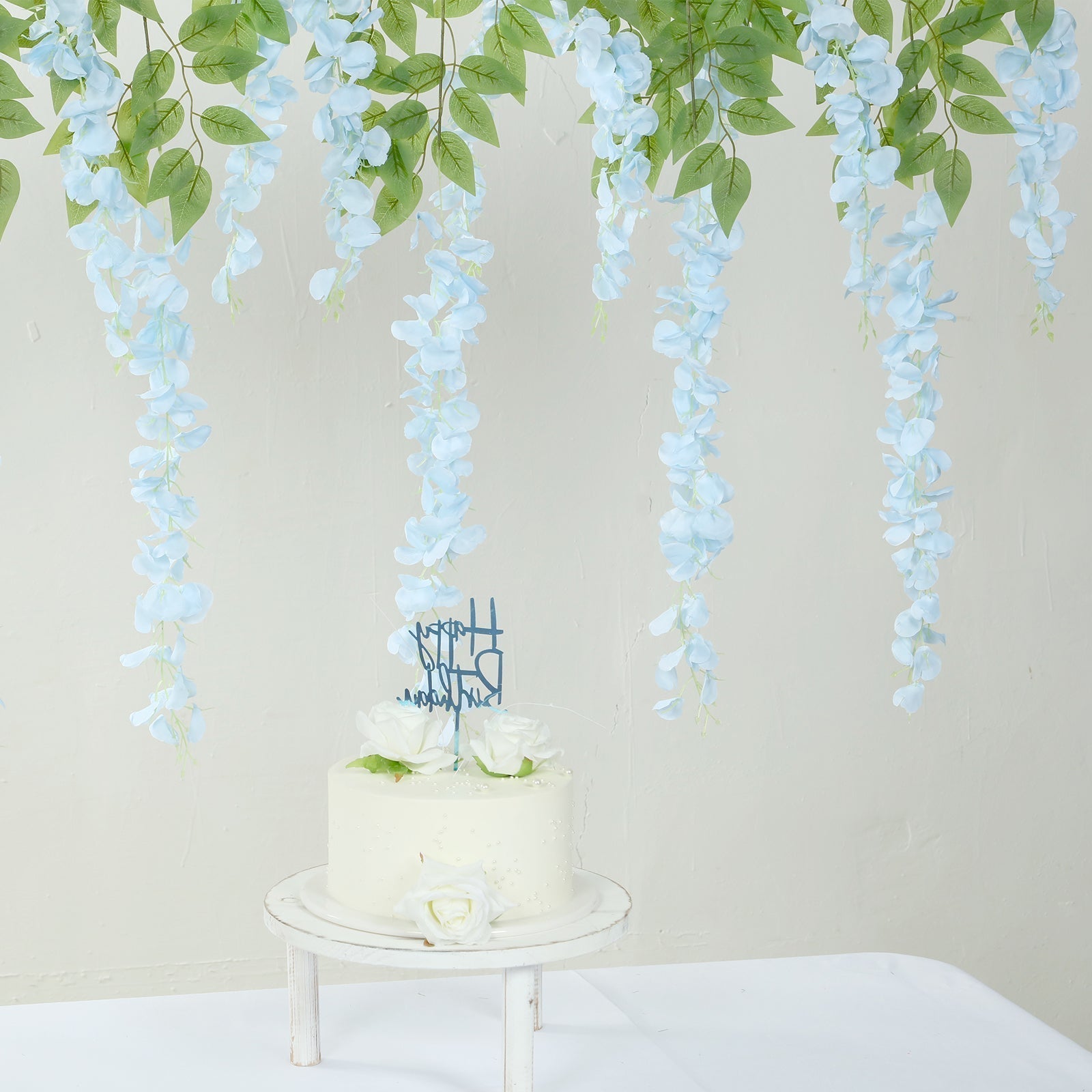 5 Pack 44" Silk Hanging Wisteria Flower Garland Vines in Light Blue, 3 Strands in 1 Bush