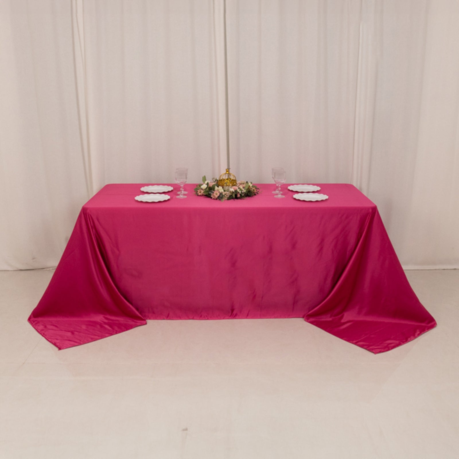 Lamour Satin 90"x132" Rectangle Tablecloth Fuchsia - Soft & Silk-Like Seamless Table Cover