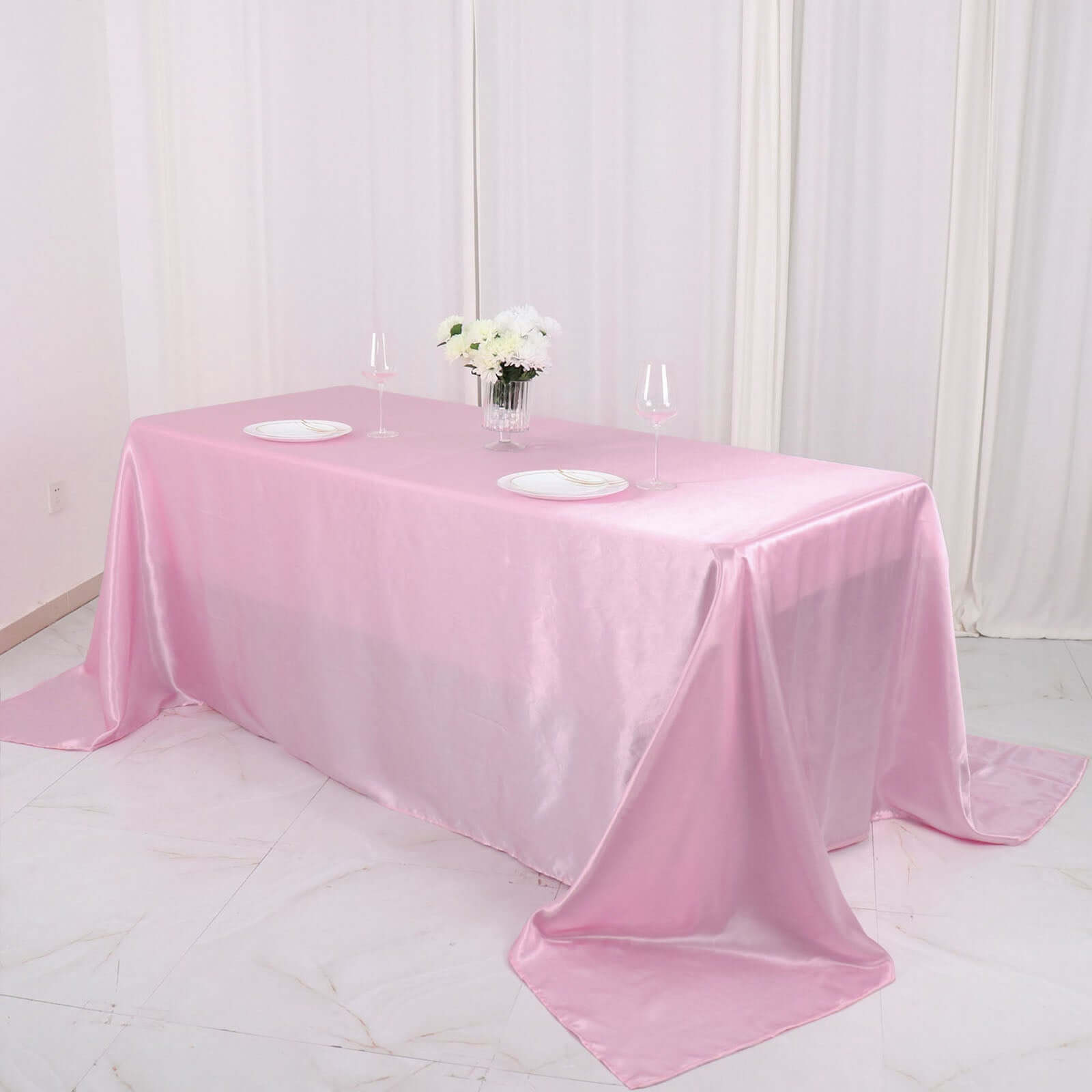 Satin Rectangular 90"x132" Tablecloth Pink - Seamless Table Cover