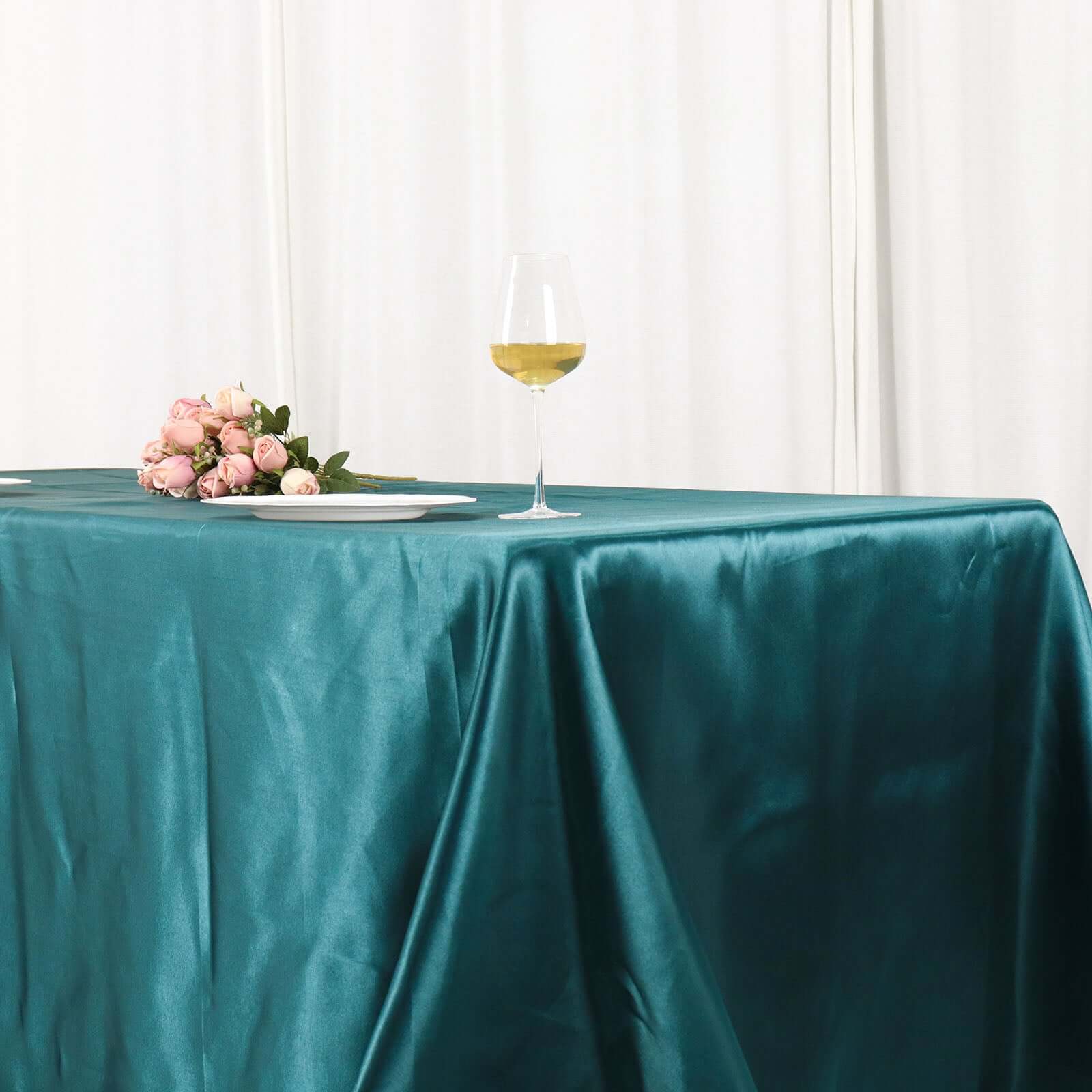 Satin Rectangular 90"x132" Tablecloth Peacock Teal - Seamless Table Cover
