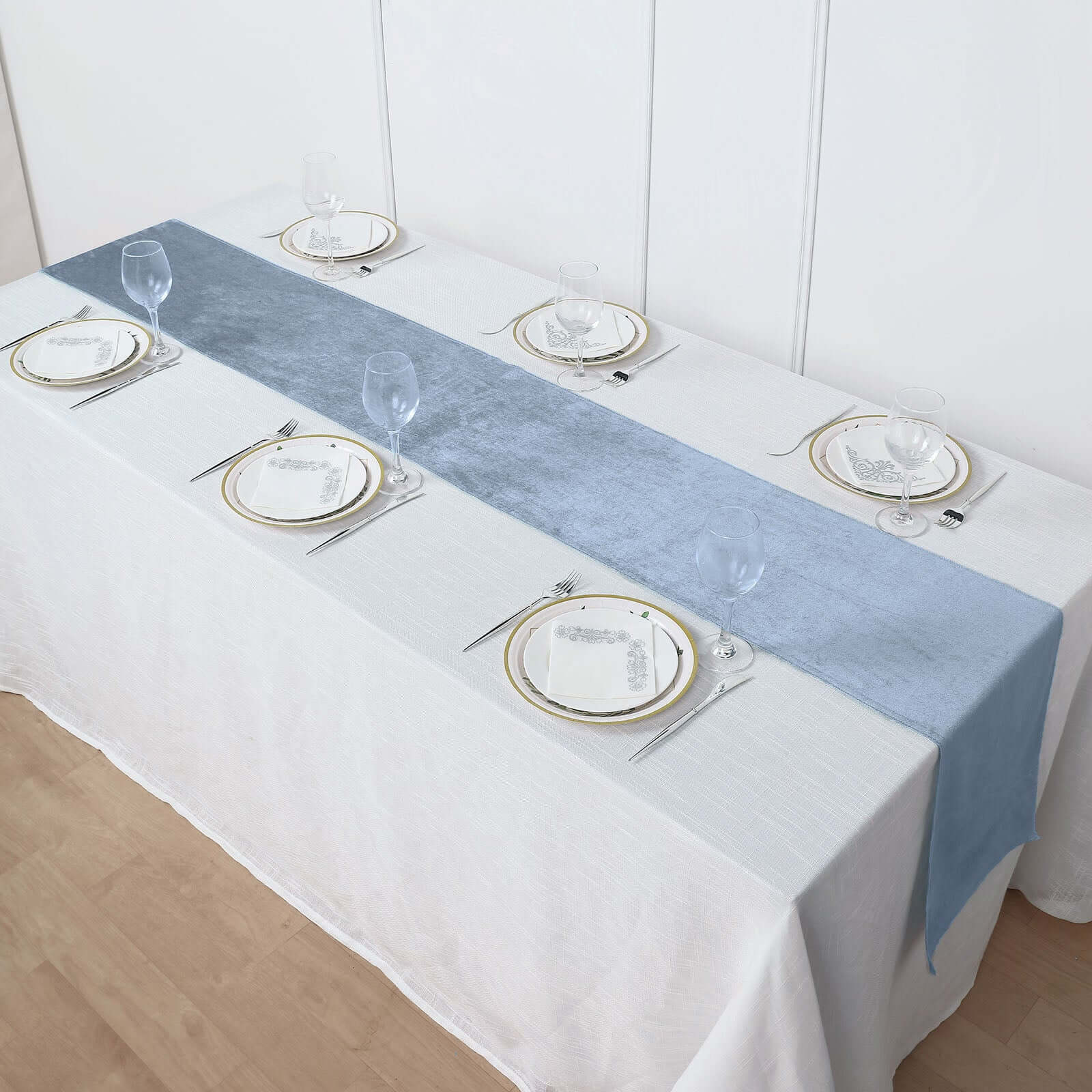 Premium Velvet 12"x108" Table Runner Dusty Blue - Sheen Finish Reusable Table Decor
