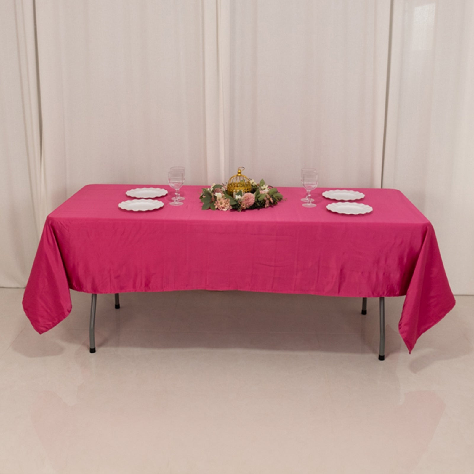 Lamour Satin 60"x102" Rectangle Tablecloth Fuchsia - Durable & Silky Soft Feel Table Cover