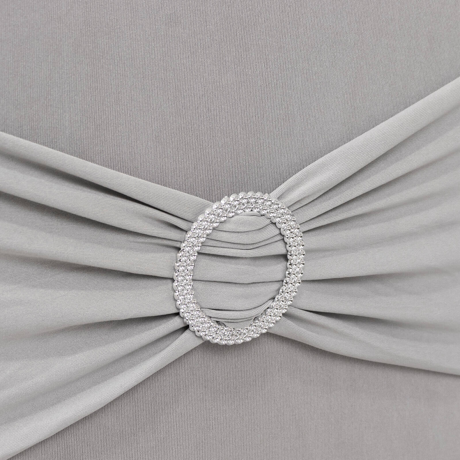 Spandex Chair Cover with Rhinestone Buckled Sash Band Silver - Stretch Fitted Slipcover