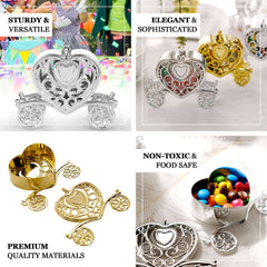 12 Pack 4" Gold Princess Heart Carriage Treats Party Favor Boxes, Candy Container Gift Boxes