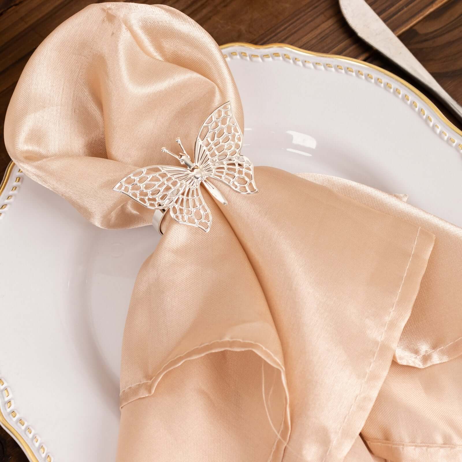 4 Pack Silver Metal Butterfly Napkin Rings, Decorative Laser Cut Cloth Napkin Holders