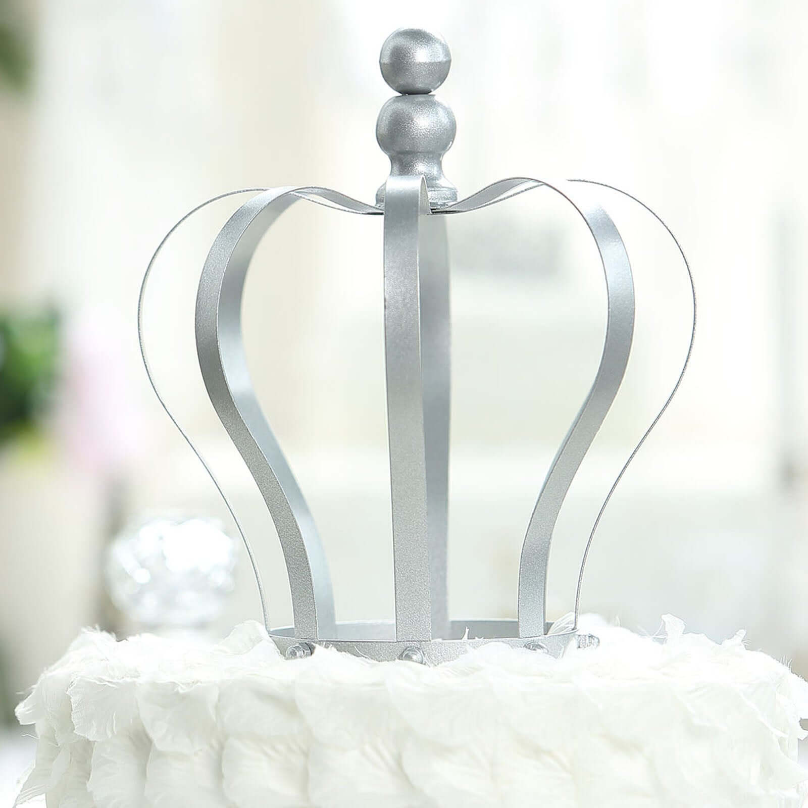Metal Royal Crown Cake Topper Silver - Sophisticated Wedding Cake Centerpiece Decor for Themed Events 9"