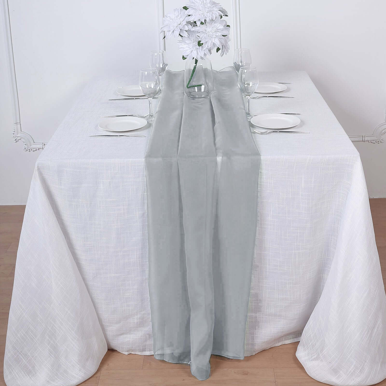 Chiffon 6ft Table Runner Silver - Flowy & Lightweight Table Decor