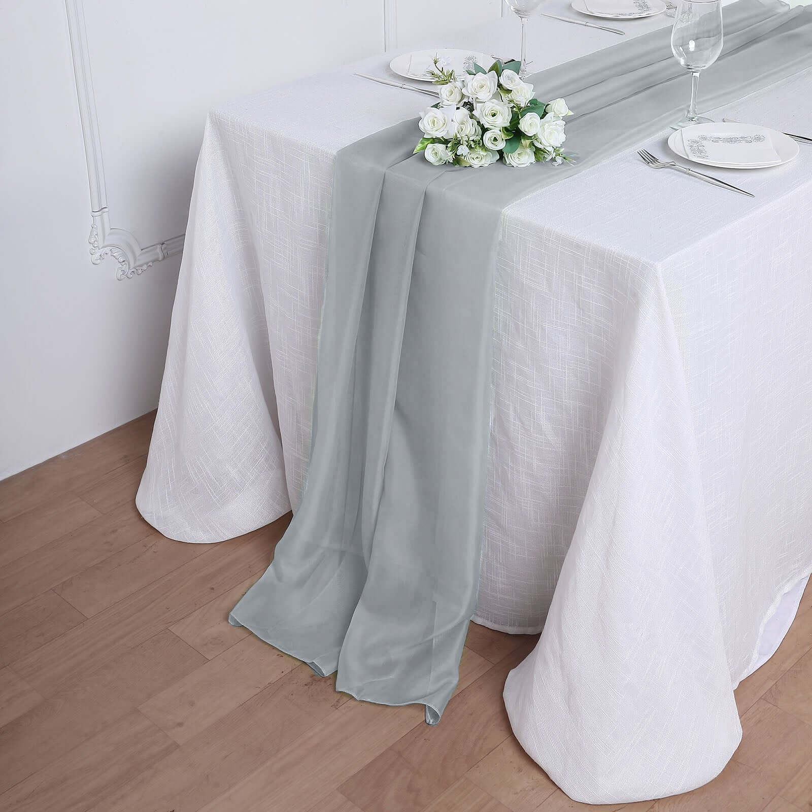 Chiffon 6ft Table Runner Silver - Flowy & Lightweight Table Decor
