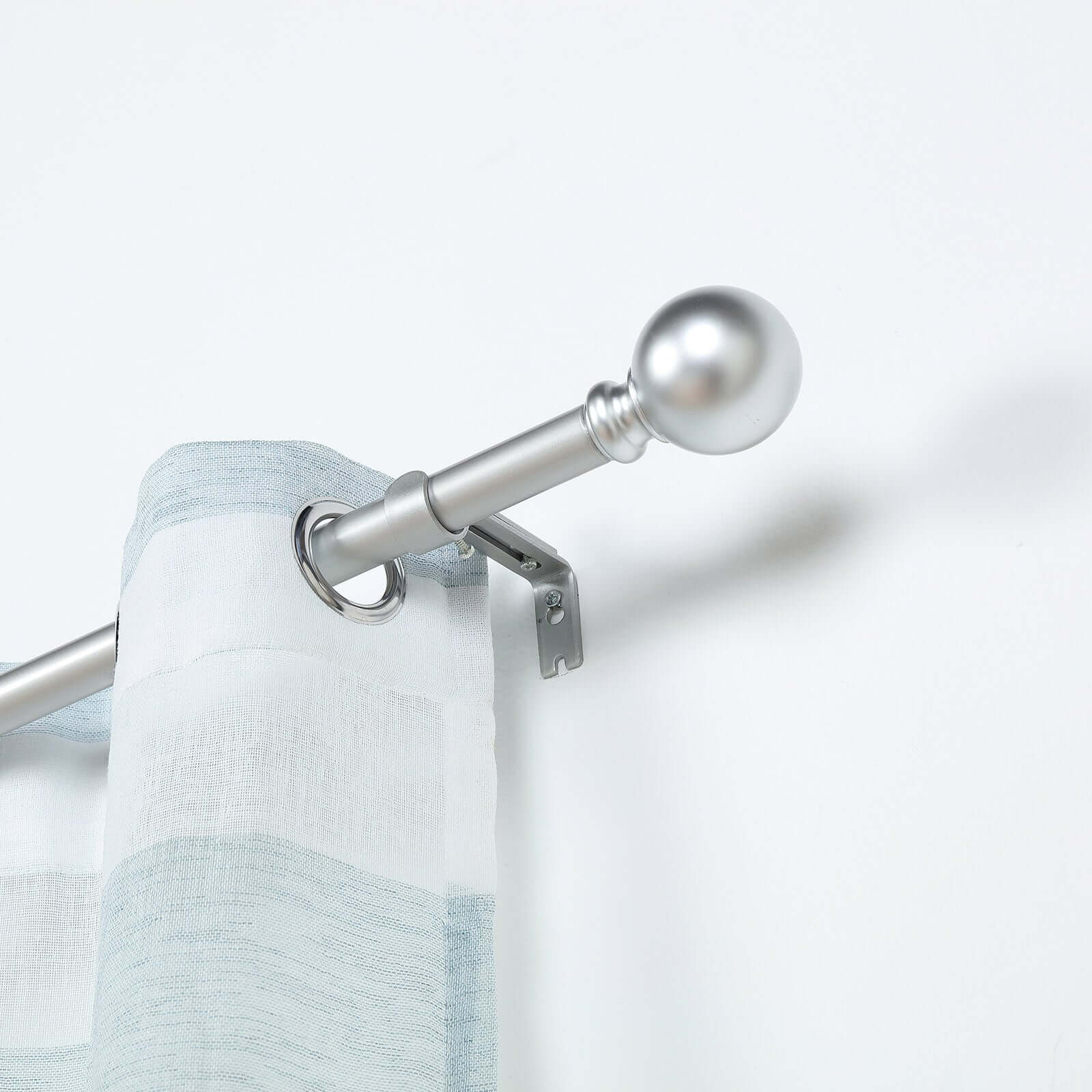 42"-126" Adjustable Curtain Rod Set, Silver, Round Finials