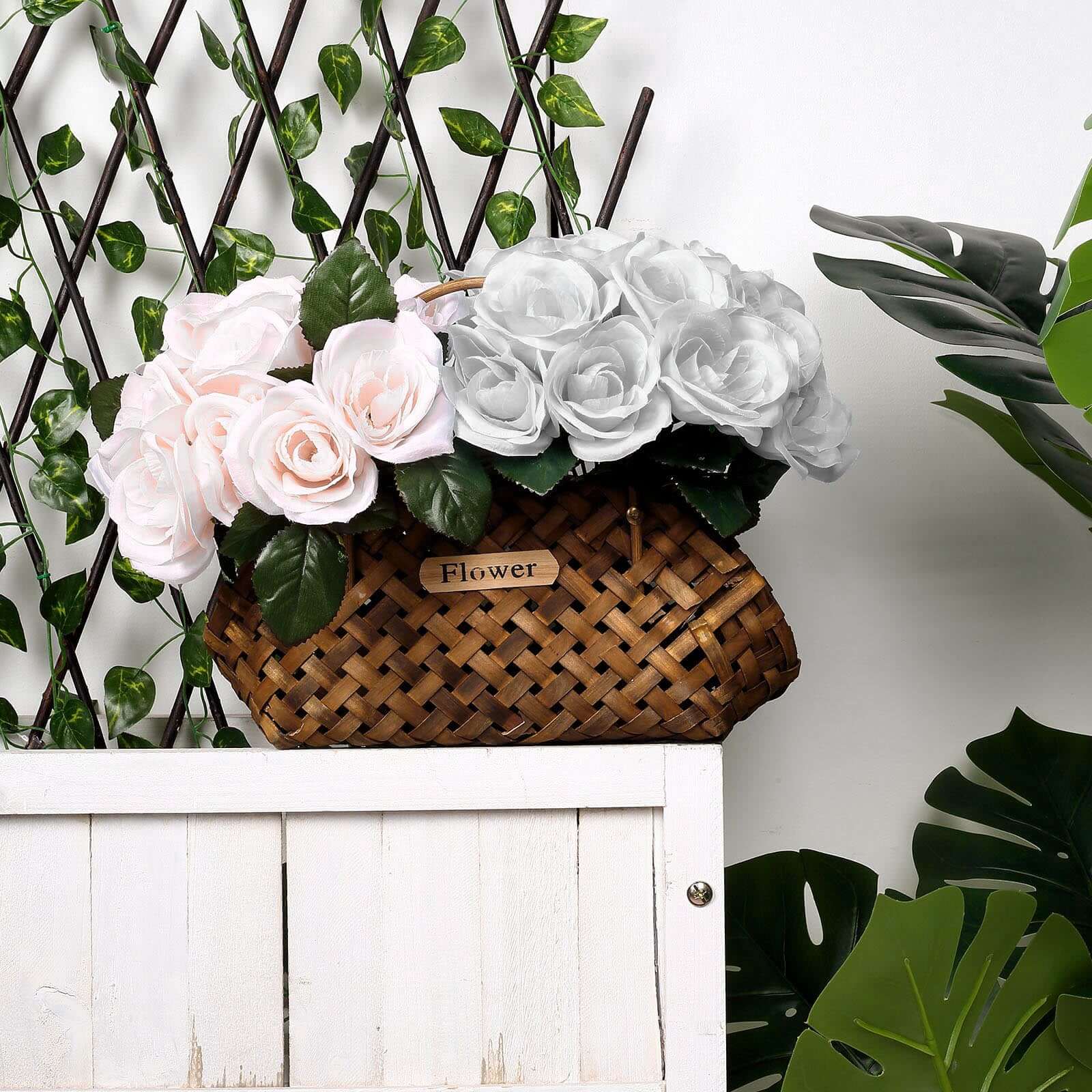 12" Silver Artificial Velvet-Like Fabric Rose Flower Bouquet Bush