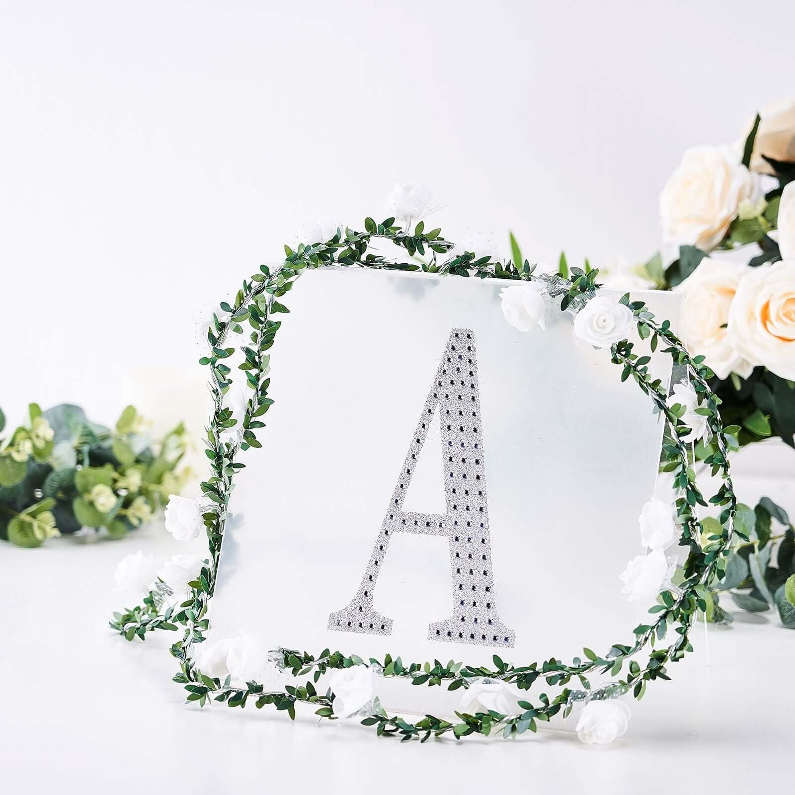 Decorative Rhinestone Alphabet "A" Letter Stickers, Glitter Adhesive Craft Letters Silver DIY Sparkle Embellishments 8"