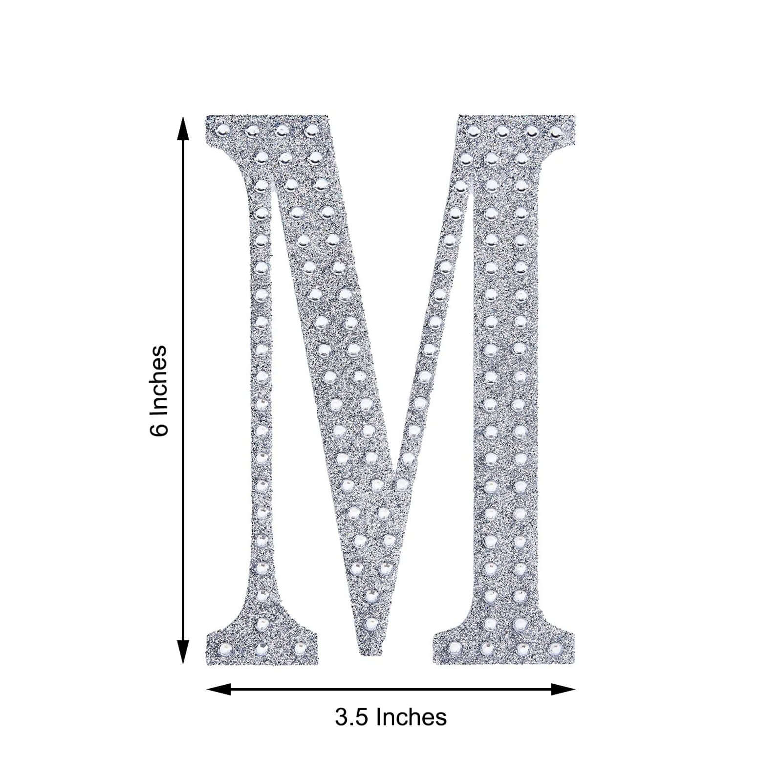 Decorative Rhinestone Alphabet "M" Letter Stickers, Glitter Adhesive Craft Letters Silver DIY Sparkle Embellishments 6"