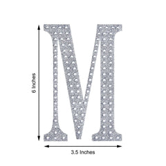 Decorative Rhinestone Alphabet "M" Letter Stickers, Glitter Adhesive Craft Letters Silver DIY Sparkle Embellishments 6"