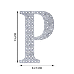 Decorative Rhinestone Alphabet "P" Letter Stickers, Glitter Adhesive Craft Letters Silver DIY Sparkle Embellishments 6"