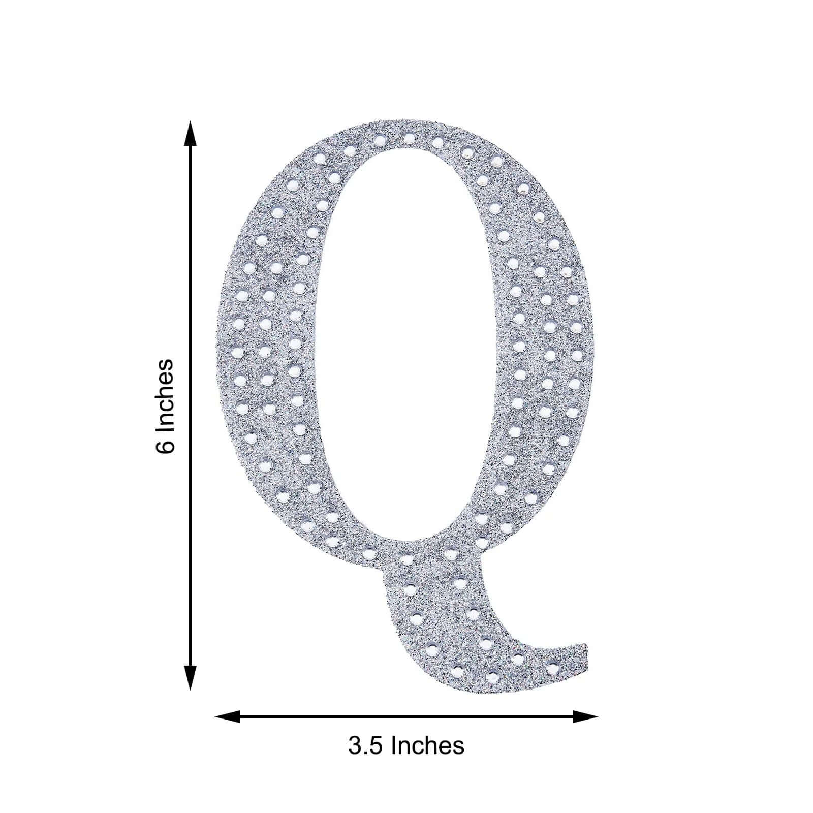Decorative Rhinestone Alphabet "Q" Letter Stickers, Glitter Adhesive Craft Letters Silver DIY Sparkle Embellishments 6"