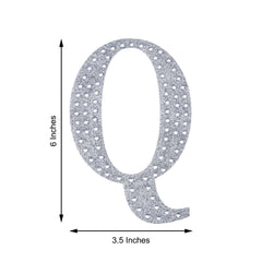 Decorative Rhinestone Alphabet "Q" Letter Stickers, Glitter Adhesive Craft Letters Silver DIY Sparkle Embellishments 6"