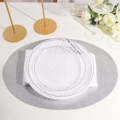 6-Pack Placemats Glitter Design Silver Sparkle Oval - Non-Slip Decorative Table Mats for Dining 12"x18"