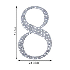 Decorative Rhinestone Number "8" Stickers, Glitter Adhesive Craft Numbers Silver DIY Sparkle Embellishments 4"