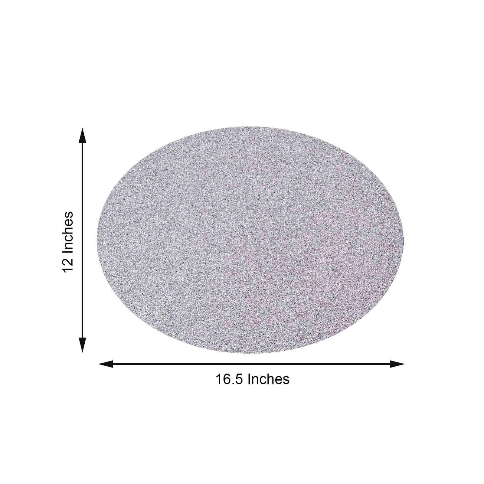 6-Pack Placemats Glitter Design Silver Sparkle Oval - Non-Slip Decorative Table Mats for Dining 12"x18"