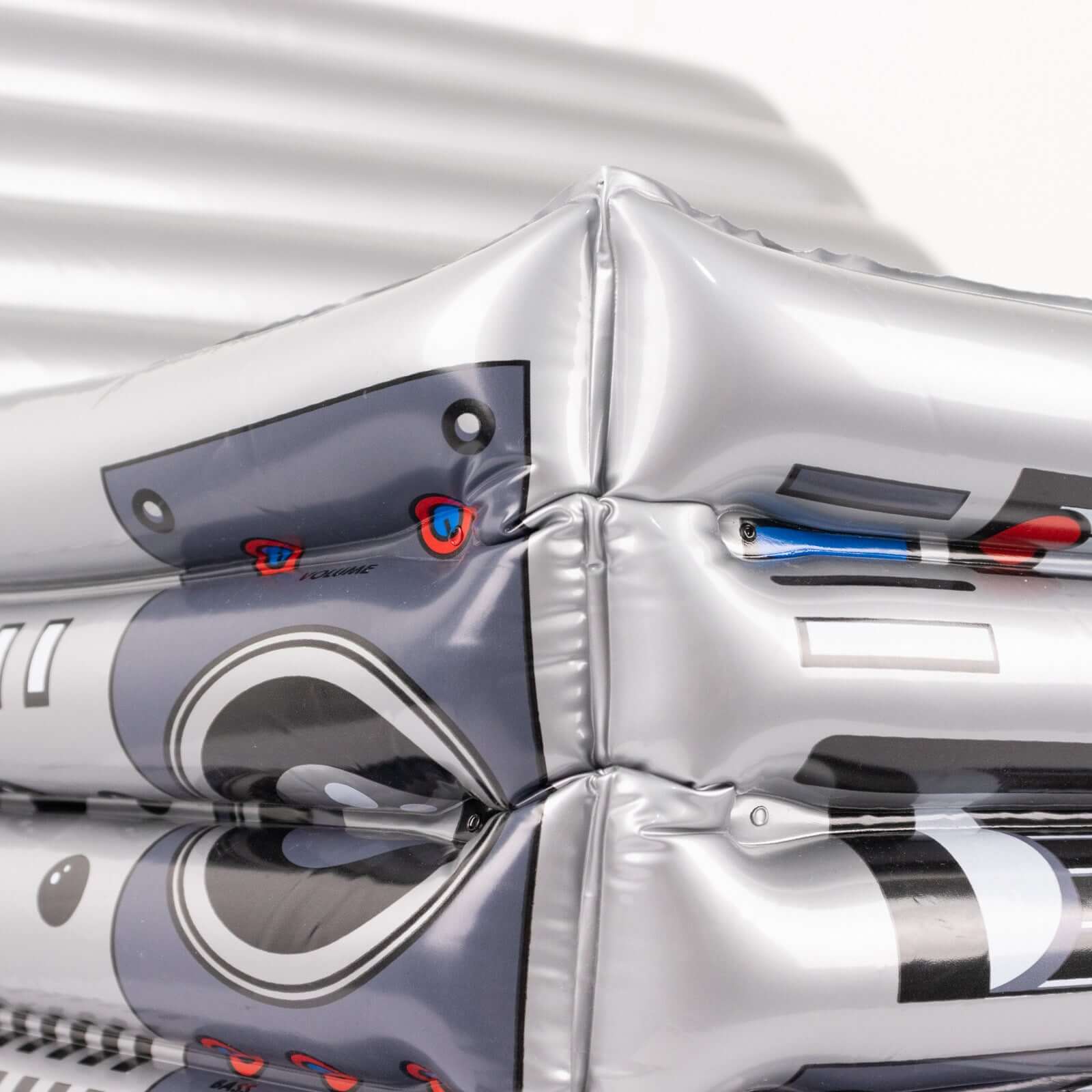 Silver Inflatable Ice Beverage Cooler with 80's Boom Box Design - Party Drink Container for Pool Events 24"x12"