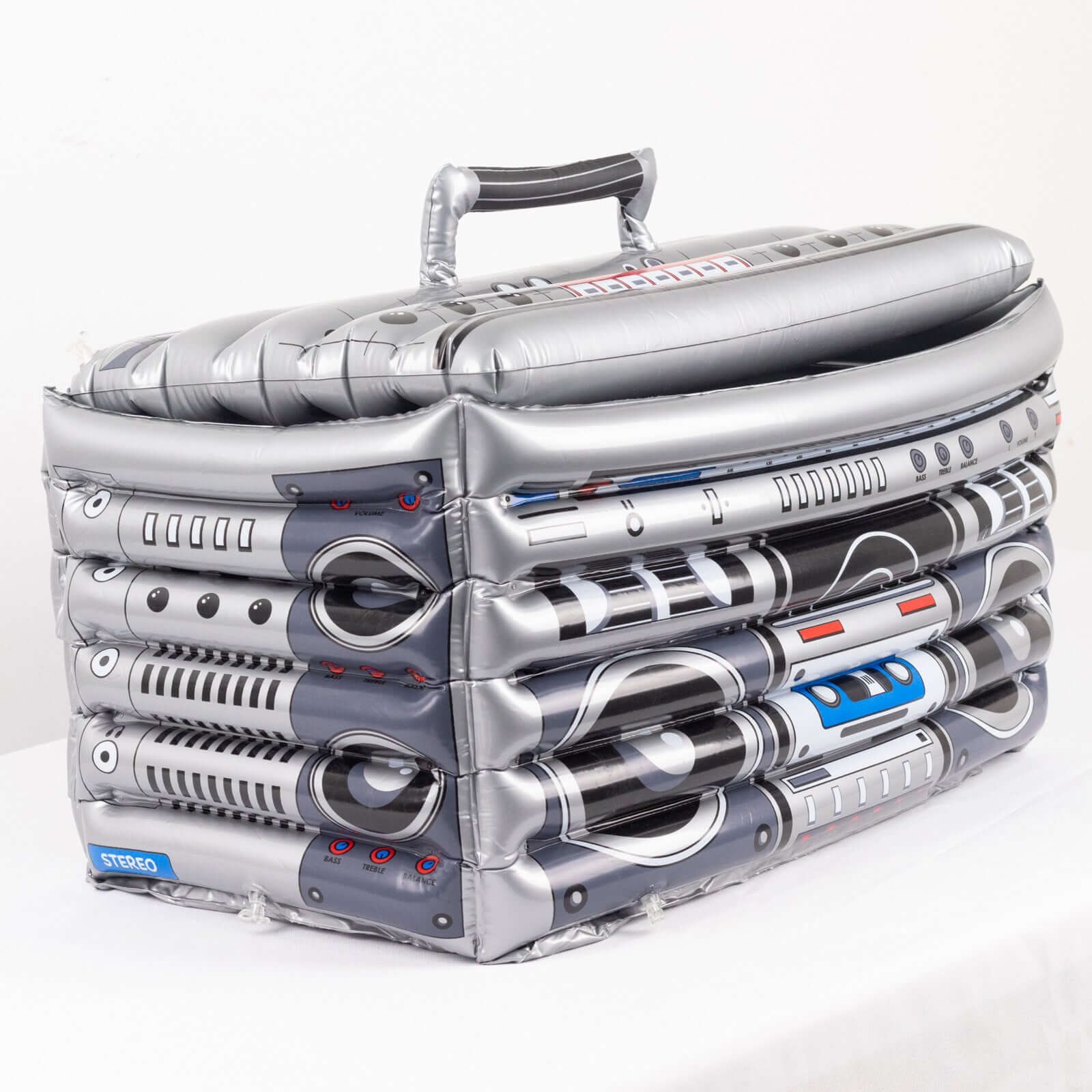 Silver Inflatable Ice Beverage Cooler with 80's Boom Box Design - Party Drink Container for Pool Events 24"x12"