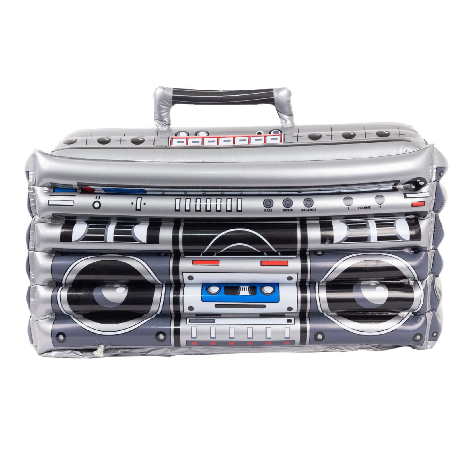 Silver Inflatable Ice Beverage Cooler with 80's Boom Box Design - Party Drink Container for Pool Events 24"x12"