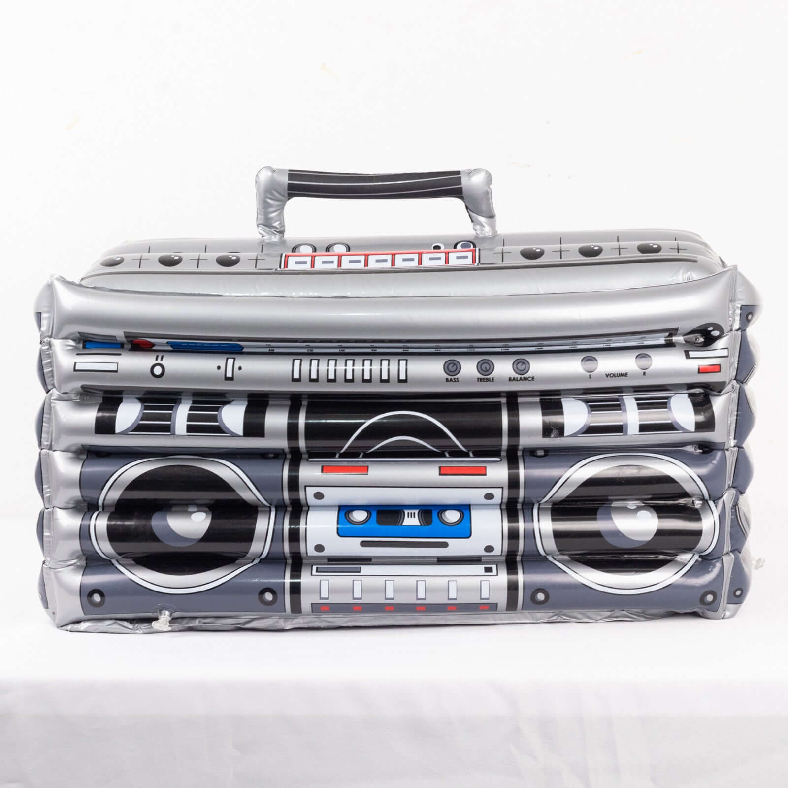Silver Inflatable Ice Beverage Cooler with 80's Boom Box Design - Party Drink Container for Pool Events 24"x12"