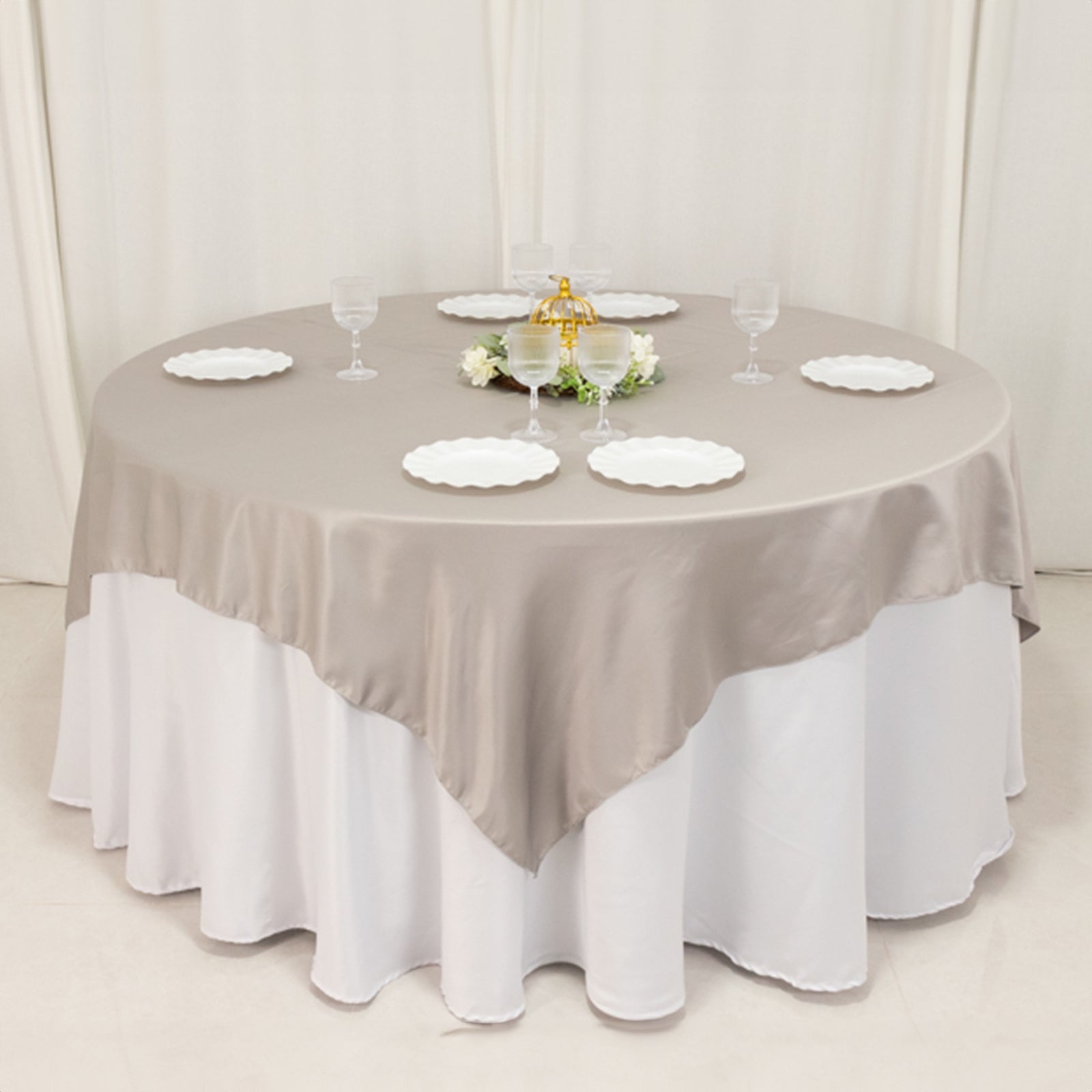 Lamour Satin 72"x72" Table Overlay Square Tablecloth Silver - Smooth Finish Table Topper