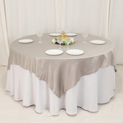 Lamour Satin 72"x72" Table Overlay Square Tablecloth Silver - Smooth Finish Table Topper