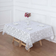 Tulle 72"x72" Table Overlay Square Tablecloth Silver - Sequin Leaf Embroidered Table Topper