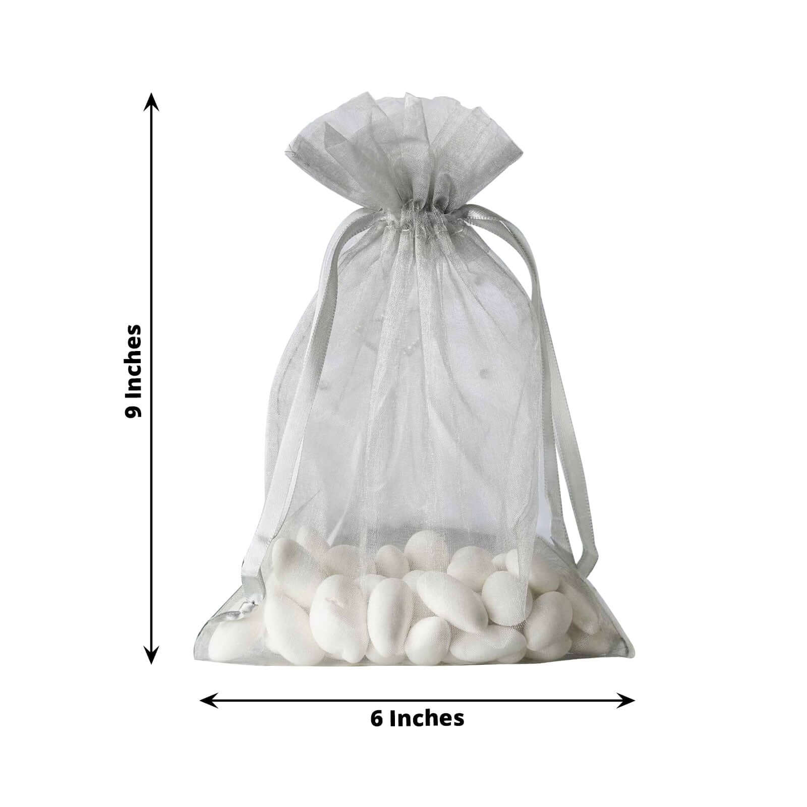 10 Pack 6"x9" Silver Organza Drawstring Wedding Party Favor Gift Bag