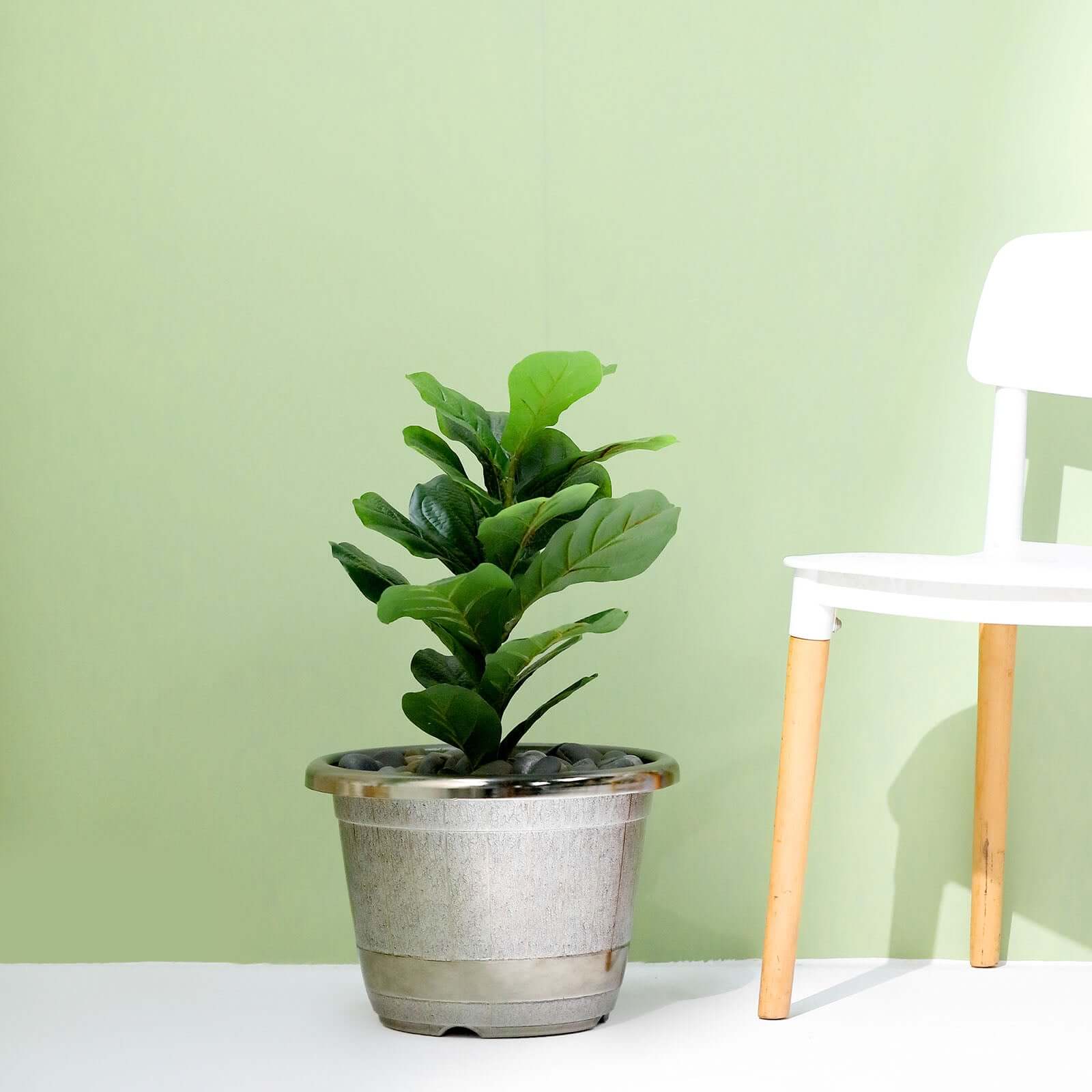 14" Silver Chrome Finished Rim Large Barrel Planter Pot, Indoor Outdoor Decorative Flower Pot