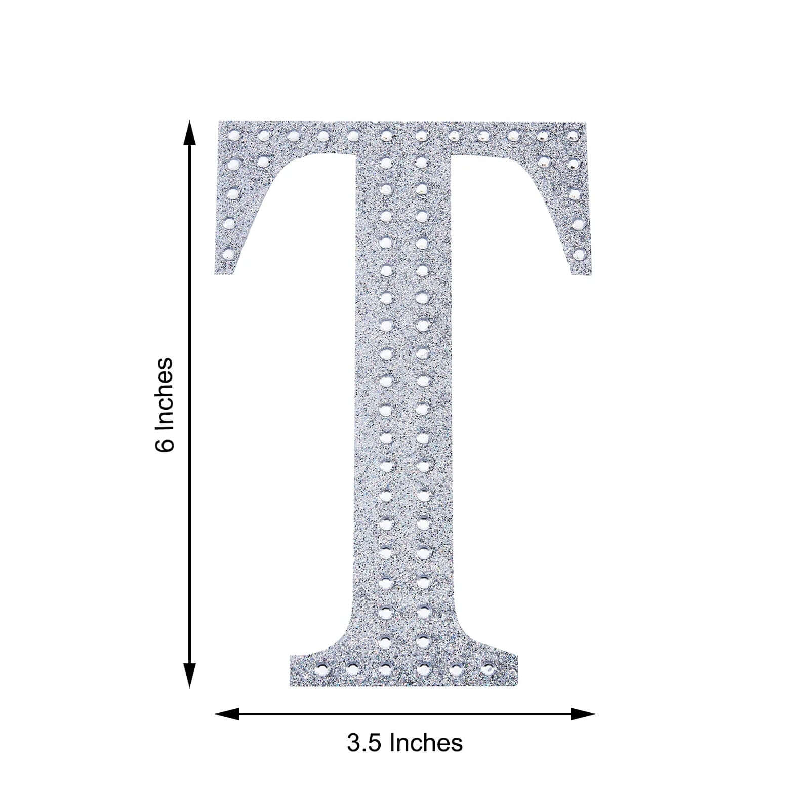 Decorative Rhinestone Alphabet "T" Letter Stickers, Glitter Adhesive Craft Letters Silver DIY Sparkle Embellishments 6"