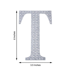 Decorative Rhinestone Alphabet "T" Letter Stickers, Glitter Adhesive Craft Letters Silver DIY Sparkle Embellishments 6"