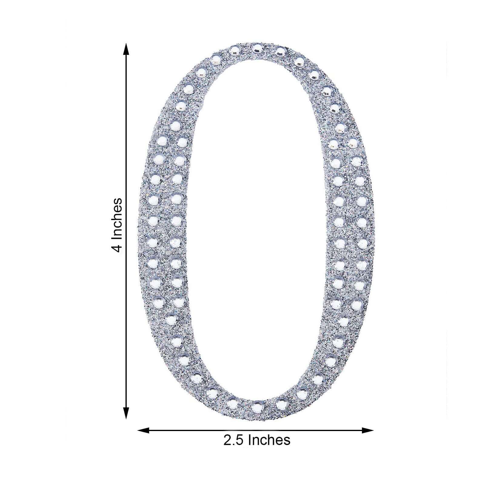 Decorative Rhinestone Number "0" Stickers, Glitter Adhesive Craft Numbers Silver DIY Sparkle Embellishments 4"