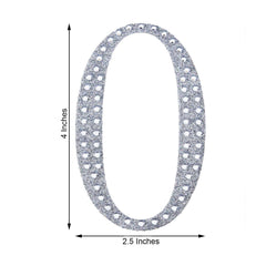 Decorative Rhinestone Number "0" Stickers, Glitter Adhesive Craft Numbers Silver DIY Sparkle Embellishments 4"