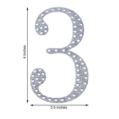 Decorative Rhinestone Number "3" Stickers, Glitter Adhesive Craft Numbers Silver DIY Sparkle Embellishments 4"