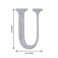 Decorative Rhinestone Alphabet "U" Letter Stickers, Glitter Adhesive Craft Letters Silver DIY Sparkle Embellishments 6"