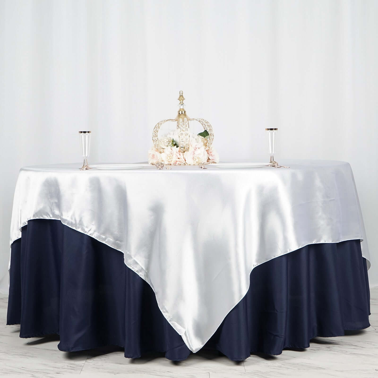 Satin 90"x90" Table Overlay Square Tablecloth White - Smooth Finish for Luxurious Events