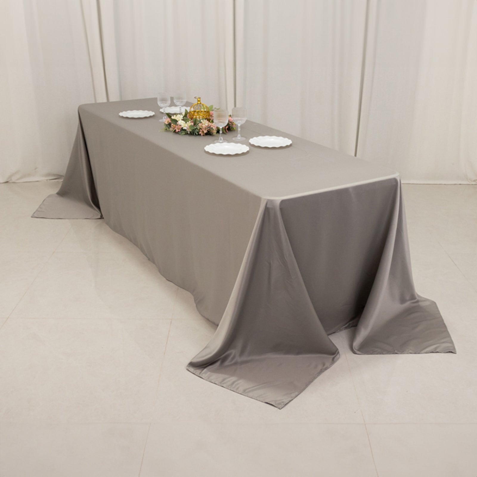 Lamour Satin 90"x156" Rectangle Tablecloth Silver - Luxurious, Soft Seamless Table Cover