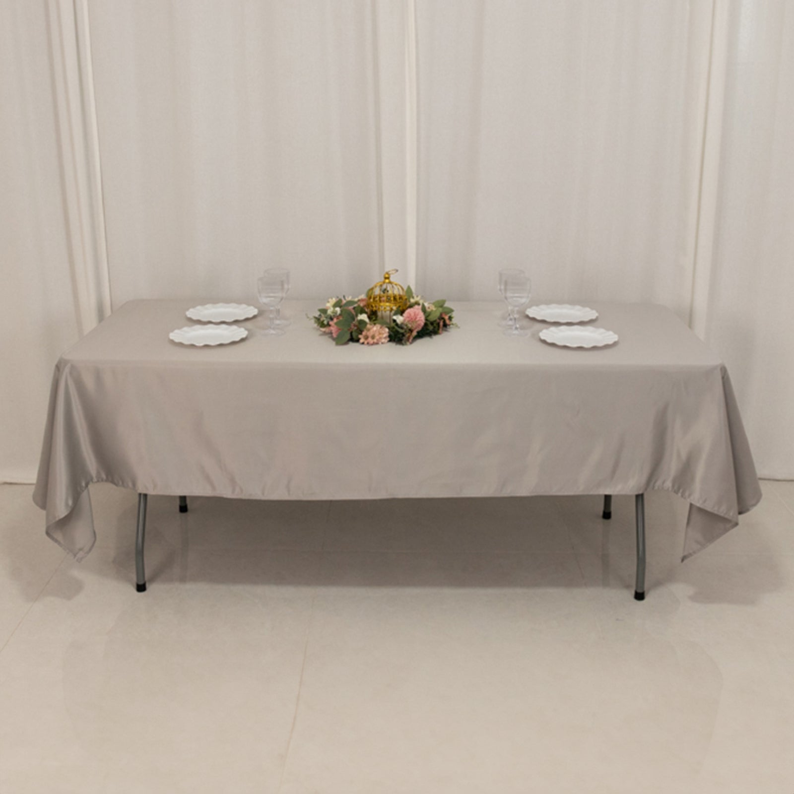 Lamour Satin 60"x102" Rectangle Tablecloth Silver - Durable & Silky Soft Feel Table Cover