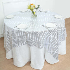 Sequin 72" Table Overlay Square Tablecloth Silver - Diamond Glitz Table Cover