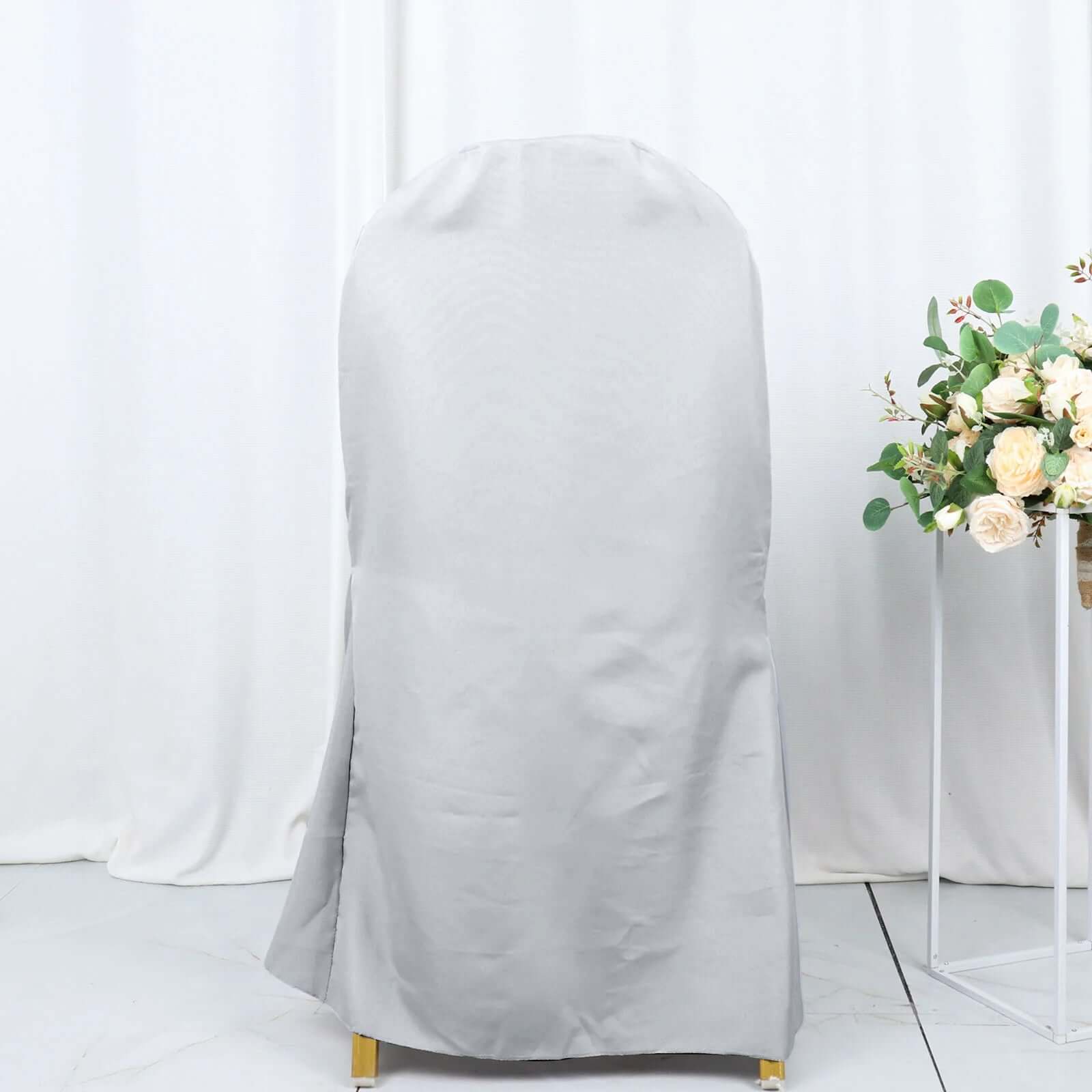 Polyester Slip On Banquet Chair Covers Silver - Stain-Resistant Reusable Durable Fabric